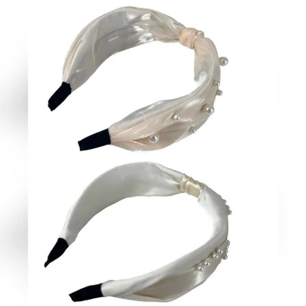 3 Hair Accessories For $10- Elegant Pearl Accent Headbands X2 - White & Cream